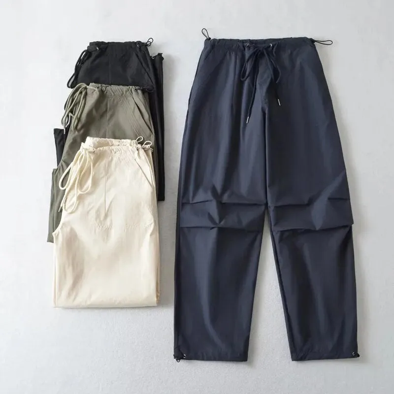 High Waist Wide Pants Adjustable Cargo Pants