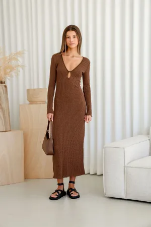 Knit Key Hole Maxi Dress - Chocolate