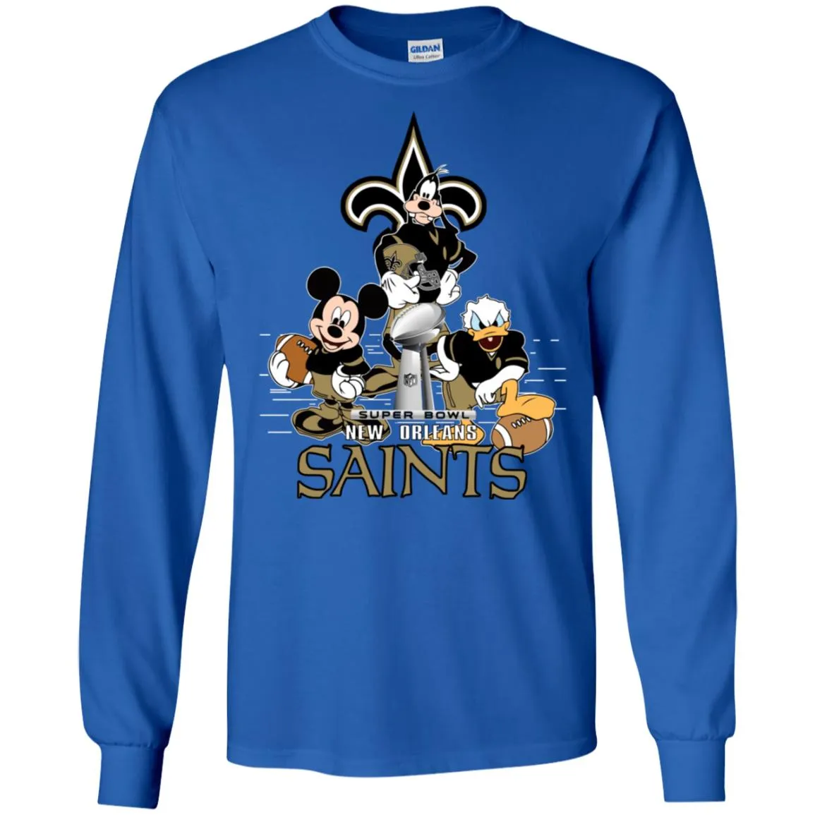 Nfl – New Orleans Saints Donald Duck Goofy Mickey Mouse Super Bowl 2019 Football Men Long Sleeve Shirt