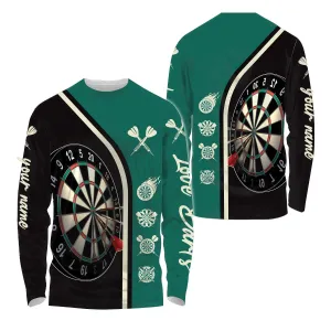 Personalized Name Black and Green Dartboard 3D Long Sleeve, Dart Shirt Lovers