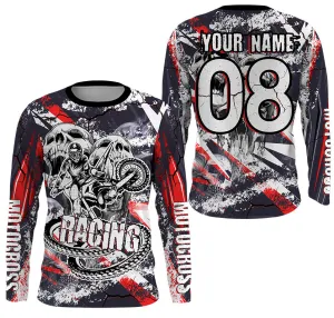 Personalized Racing Long Sleeve Jersey UV Protect, Dirt Bike Long Sleeves Skull Motocross Racewear