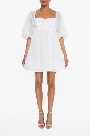 Sabrina White Puff-Sleeve Babydoll Mini-Dress