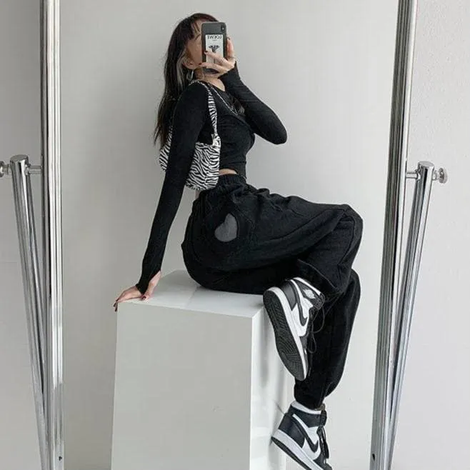Sweatpants With Heart-Shaped Cut-Out On Pocket